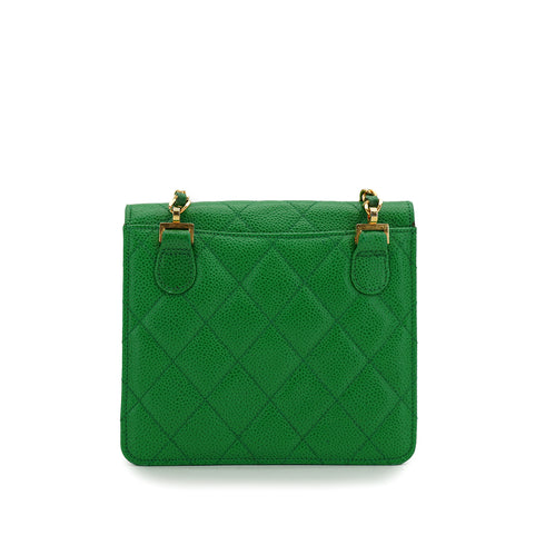 VINTAGE CHANEL MATELASSE CHAIN SHOULDER BAG GREEN CAVIAR SKIN GOLD HARDWARE 90330697