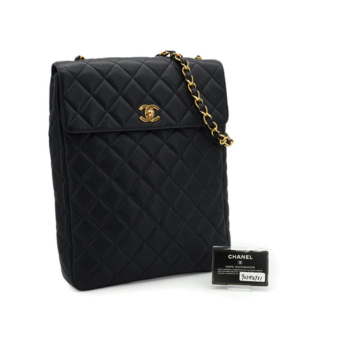 VINTAGE CHANEL MATELASSE CHAIN SHOULDER BAG NAVY CAVIAR SKIN GOLD HARDWARE 90343931