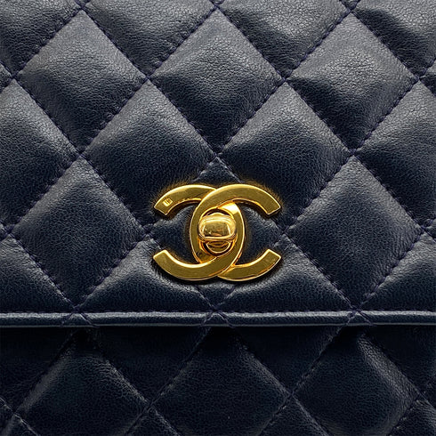 VINTAGE CHANEL MATELASSE CHAIN SHOULDER BAG NAVY LAMB SKIN GOLD HARDWARE 90324135