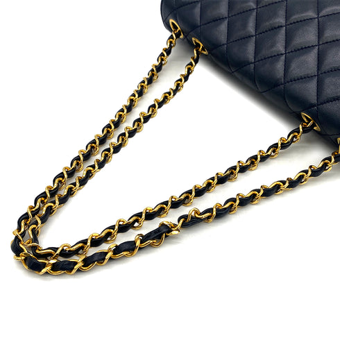 VINTAGE CHANEL MATELASSE CHAIN SHOULDER BAG NAVY LAMB SKIN GOLD HARDWARE 90324135