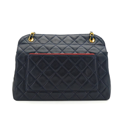 VINTAGE CHANEL MATELASSE CHAIN SHOULDER BAG NAVY LAMB SKIN GOLD HARDWARE 90340509