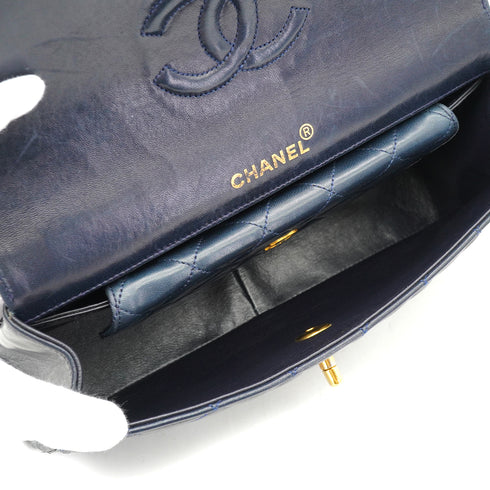 VINTAGE CHANEL MATELASSE CHAIN SHOULDER BAG NAVY LAMB SKIN GOLD HARDWARE 90340509