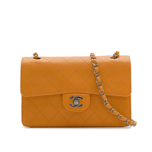 VINTAGE CHANEL MATELASSE CHAIN SHOULDER BAG ORANGE CAVIAR SKIN SILVER HARDWARE 90343932