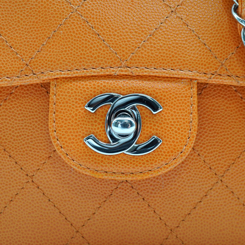 VINTAGE CHANEL MATELASSE CHAIN SHOULDER BAG ORANGE CAVIAR SKIN SILVER HARDWARE 90343932