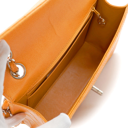 VINTAGE CHANEL MATELASSE CHAIN SHOULDER BAG ORANGE CAVIAR SKIN SILVER HARDWARE 90343932