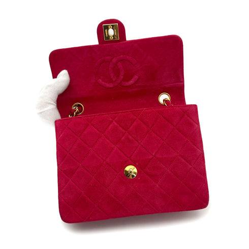 VINTAGE CHANEL MINI MATELASSE CHAIN SHOULDER BAG RED SUEDE GOLD HARDWARE 90319683