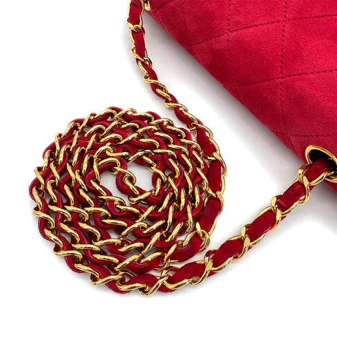 VINTAGE CHANEL MINI MATELASSE CHAIN SHOULDER BAG RED SUEDE GOLD HARDWARE 90319683