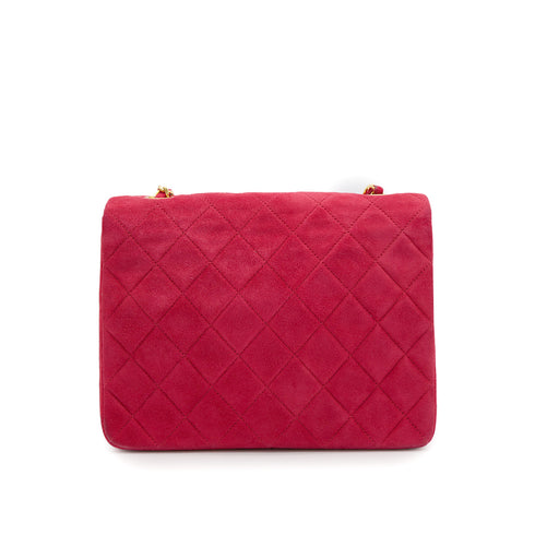 VINTAGE CHANEL MINI MATELASSE CHAIN SHOULDER BAG RED SUEDE GOLD HARDWARE 90319683