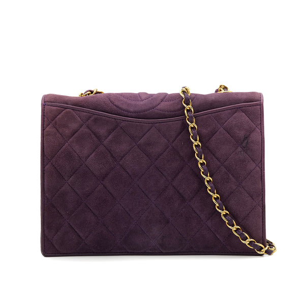 VINTAGE CHANEL MATELASSE CHAIN SHOULDER BAG PURPLE SUEDE GOLD HARDWARE 90319662