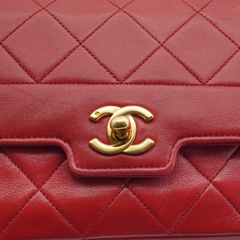 VINTAGE CHANEL MATELASSE CHAIN SHOULDER BAG RED LAMB SKIN GOLD HARDWARE 90335593