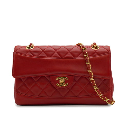 VINTAGE CHANEL MATELASSE CHAIN SHOULDER BAG RED LAMB SKIN GOLD HARDWARE 90343624