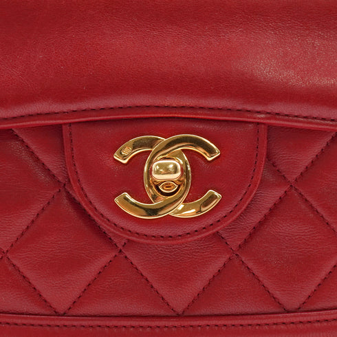 VINTAGE CHANEL MATELASSE CHAIN SHOULDER BAG RED LAMB SKIN GOLD HARDWARE 90343624