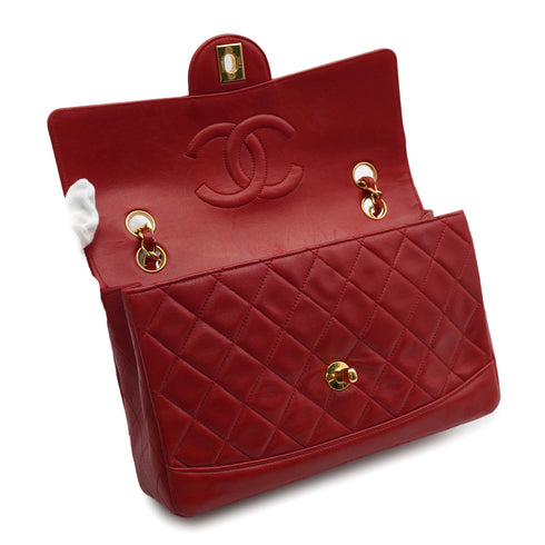 VINTAGE CHANEL MATELASSE CHAIN SHOULDER BAG RED LAMB SKIN GOLD HARDWARE 90343624