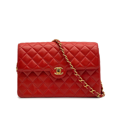 VINTAGE CHANEL MATELASSE CHAIN SHOULDER BAG RED LAMB SKIN GOLD HARDWARE 90329209