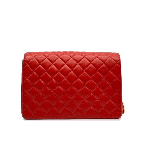 VINTAGE CHANEL MATELASSE CHAIN SHOULDER BAG RED LAMB SKIN GOLD HARDWARE 90329209