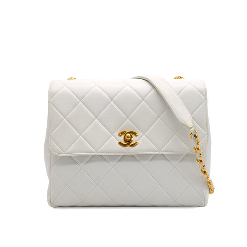 VINTAGE CHANEL MATELASSE CHAIN SHOULDER BAG WHITE LAMB SKIN GOLD HARDWARE 90346872
