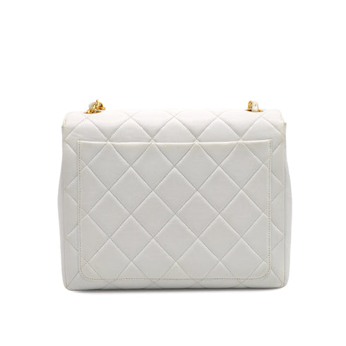 VINTAGE CHANEL MATELASSE CHAIN SHOULDER BAG WHITE LAMB SKIN GOLD HARDWARE 90346872