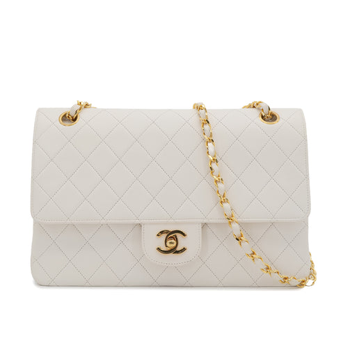 VINTAGE CHANEL MATELASSE CHAIN SHOULDER BAG WHITE LAMB SKIN GOLD HARDWARE 90314884