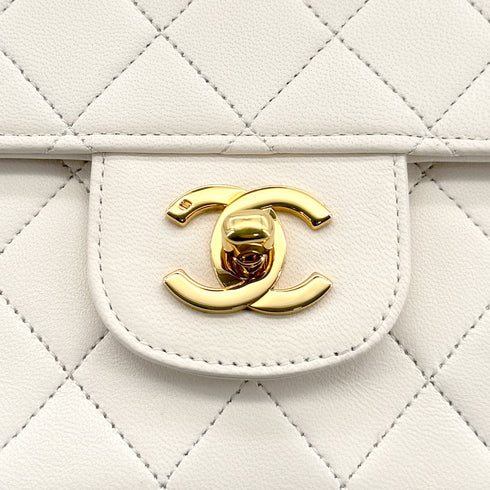 VINTAGE CHANEL MATELASSE CHAIN SHOULDER BAG WHITE LAMB SKIN GOLD HARDWARE 90314884
