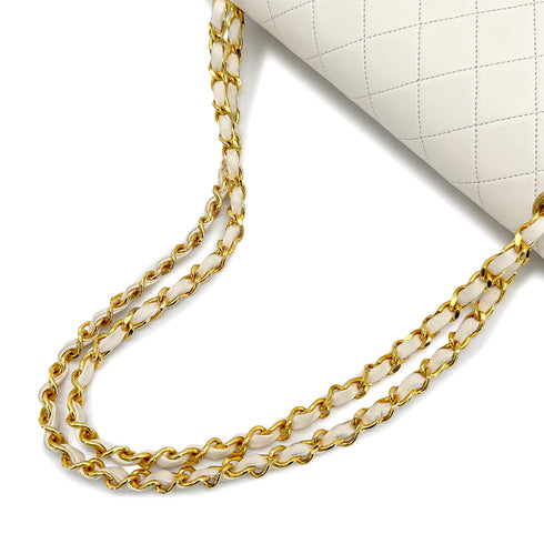 VINTAGE CHANEL MATELASSE CHAIN SHOULDER BAG WHITE LAMB SKIN GOLD HARDWARE 90314884