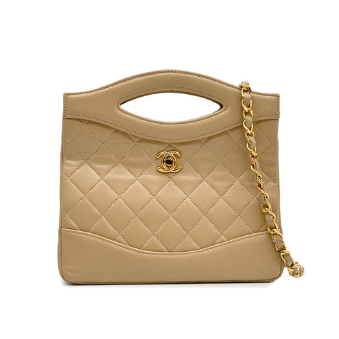 VINTAGE CHANEL MATELASSE CHAIN SHOULDER HAND BAG BEIGE LAMB SKIN GOLD HARDWARE 90329234