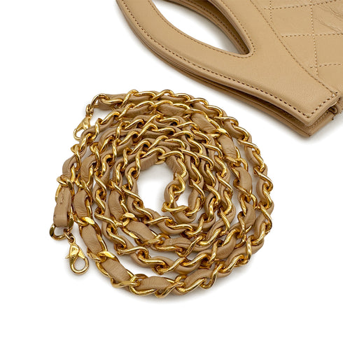 VINTAGE CHANEL MATELASSE CHAIN SHOULDER HAND BAG BEIGE LAMB SKIN GOLD HARDWARE 90329234