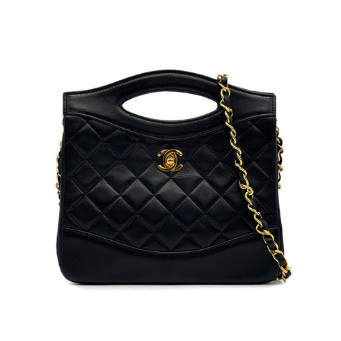 VINTAGE CHANEL MATELASSE CHAIN SHOULDER HAND BAG BLACK LAMB SKIN GOLD HARDWARE 90329231