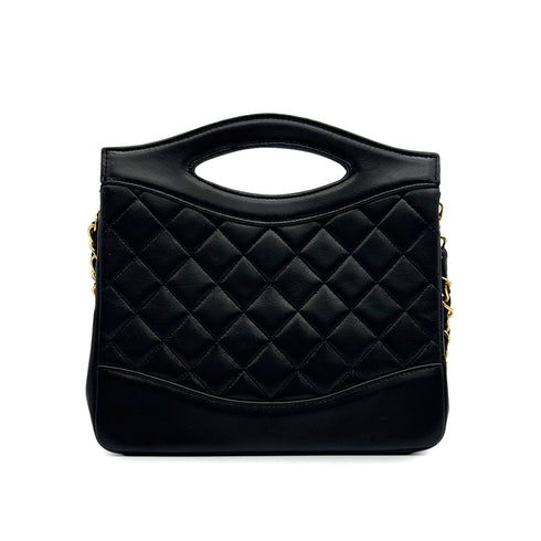 VINTAGE CHANEL MATELASSE CHAIN SHOULDER HAND BAG BLACK LAMB SKIN GOLD HARDWARE 90329231