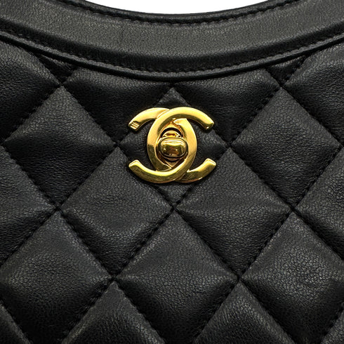 VINTAGE CHANEL MATELASSE CHAIN SHOULDER HAND BAG BLACK LAMB SKIN GOLD HARDWARE 90329231