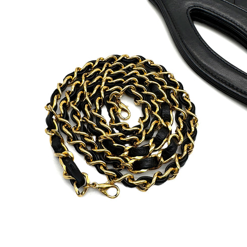 VINTAGE CHANEL MATELASSE CHAIN SHOULDER HAND BAG BLACK LAMB SKIN GOLD HARDWARE 90329231