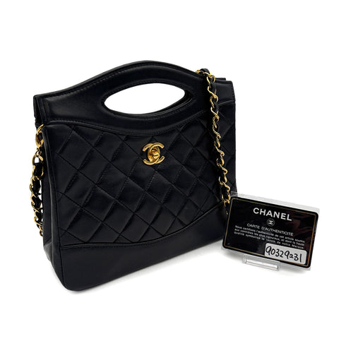 VINTAGE CHANEL MATELASSE CHAIN SHOULDER HAND BAG BLACK LAMB SKIN GOLD HARDWARE 90329231