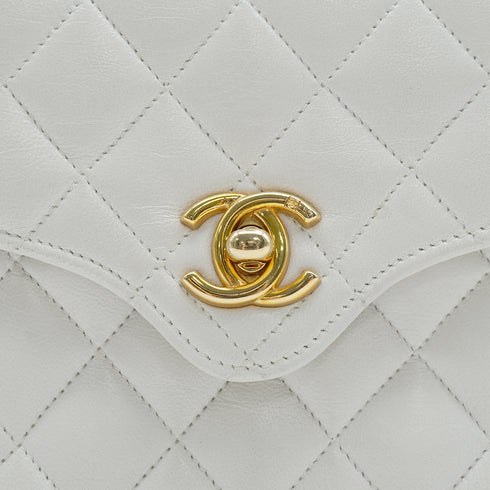 VINTAGE CHANEL MATELASSE CHAIN SHOULDER HAND BAG WHITE LAMB SKIN GOLD HARDWARE 90343615