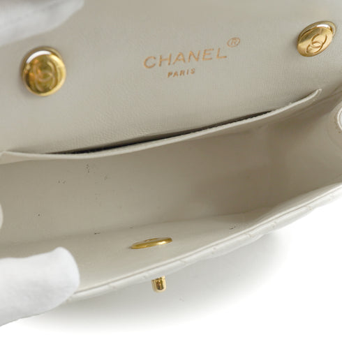 VINTAGE CHANEL MATELASSE CHAIN SHOULDER HAND BAG WHITE LAMB SKIN GOLD HARDWARE 90343615