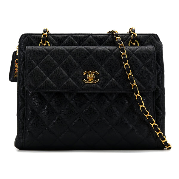 VINTAGE CHANEL MATELASSE CHAIN TOTE BAG BLACK CAVIAR SKIN GOLD HARDWARE 90318740