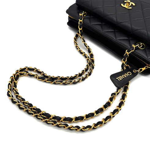 VINTAGE CHANEL MATELASSE CHAIN TOTE BAG BLACK CAVIAR SKIN GOLD HARDWARE 90318740