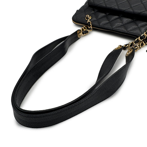 VINTAGE CHANEL MATELASSE CHAIN TOTE BAG BLACK CAVIAR SKIN GOLD HARDWARE 90314458