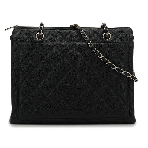 VINTAGE CHANEL COCOMARK MATELASSE CHAIN TOTE BAG BLACK CAVIAR SKIN SILVER HARDWARE 90339972
