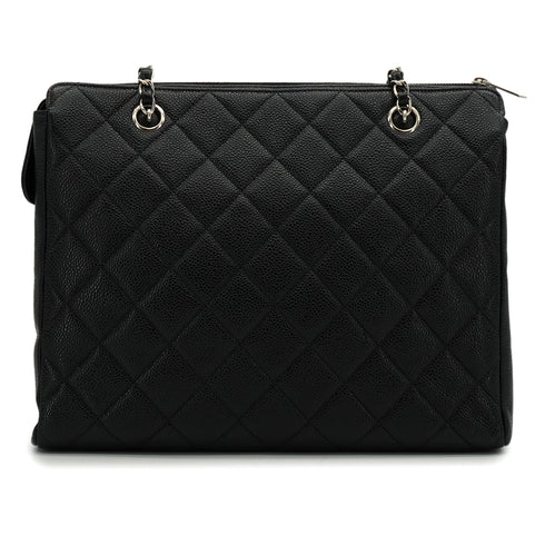 VINTAGE CHANEL COCOMARK MATELASSE CHAIN TOTE BAG BLACK CAVIAR SKIN SILVER HARDWARE 90339972