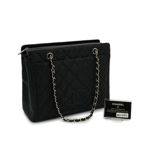 VINTAGE CHANEL COCOMARK MATELASSE CHAIN TOTE BAG BLACK CAVIAR SKIN SILVER HARDWARE 90339972