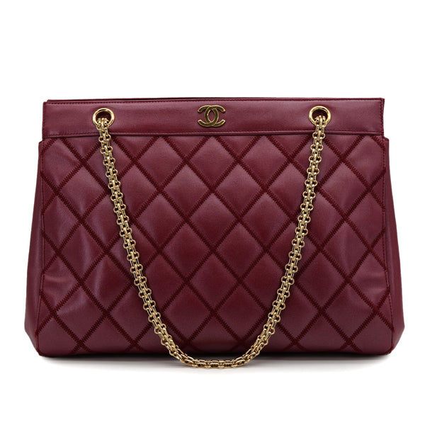 VINTAGE CHANEL MATELASSE CHAIN TOTE BAG BORDEAUX LEATHER GOLD HARDWARE 90319951