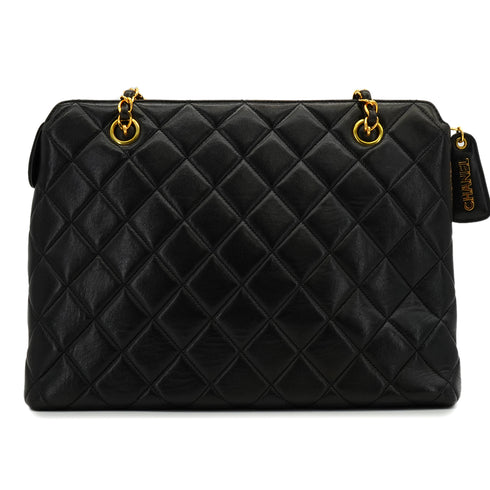 VINTAGE CHANEL MATELASSE CHAIN TOTE SHOULDER BAG BLACK LAMB SKIN GOLD HARDWARE 90339970