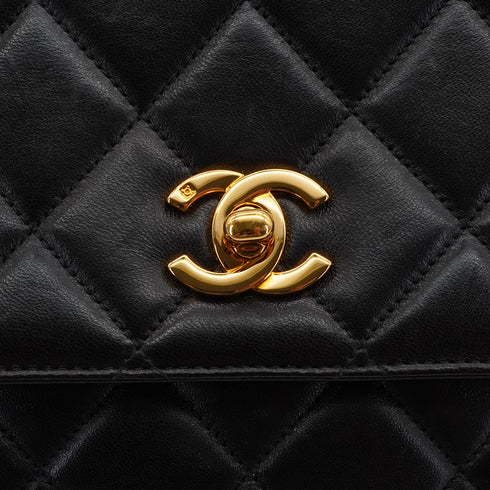 VINTAGE CHANEL MATELASSE CHAIN TOTE SHOULDER BAG BLACK LAMB SKIN GOLD HARDWARE 90339970