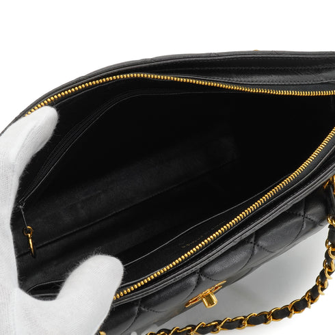 VINTAGE CHANEL MATELASSE CHAIN TOTE SHOULDER BAG BLACK LAMB SKIN GOLD HARDWARE 90339970