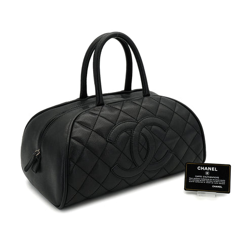 VINTAGE CHANEL MATELASSE COCOMARK BOSTON BAG BLACK CAVIAR SKIN 90328124