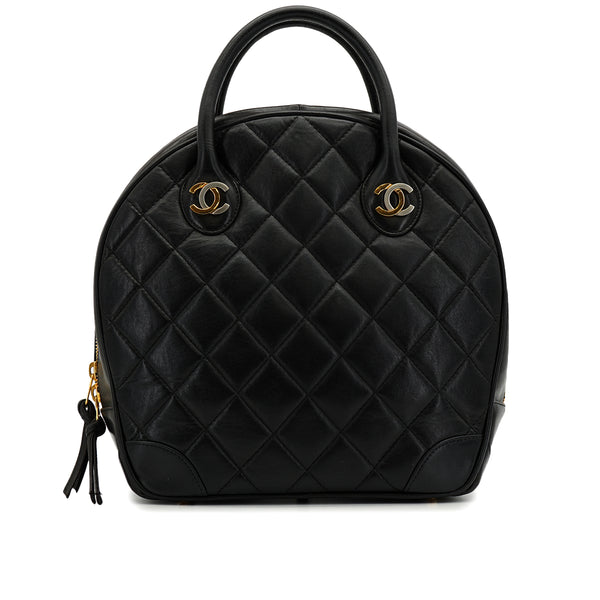 VINTAGE CHANEL PARIS LIMITED MATELASSE COCOMARK HAND BAG BLACK LAMB SKIN GOLD HARDWARE 90327293