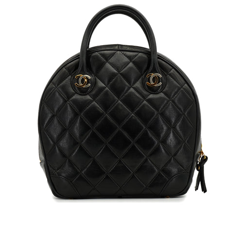 VINTAGE CHANEL PARIS LIMITED MATELASSE COCOMARK HAND BAG BLACK LAMB SKIN GOLD HARDWARE 90327293