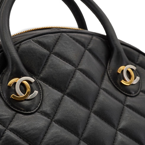 VINTAGE CHANEL PARIS LIMITED MATELASSE COCOMARK HAND BAG BLACK LAMB SKIN GOLD HARDWARE 90327293