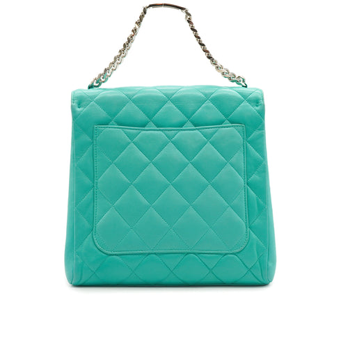VINTAGE CHANEL MATELASSE COCOMARK CHAIN HAND BAG TURQUOISE BLUE LAMB SKIN SILVER HARDWARE 90340485