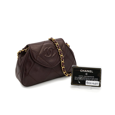 VINTAGE CHANEL MATELASSE COCOMARK CHAIN SHOULDER BAG BROWN LAMB SKIN GOLD HARDWARE 90324287