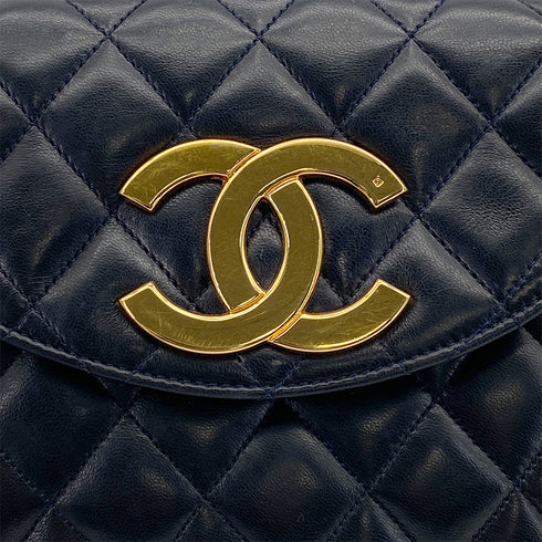 VINTAGE CHANEL MATELASSE COCOMARK CHAIN SHOULDER BAG NAVY LAMB SKIN GOLD HARDWARE 90308206
